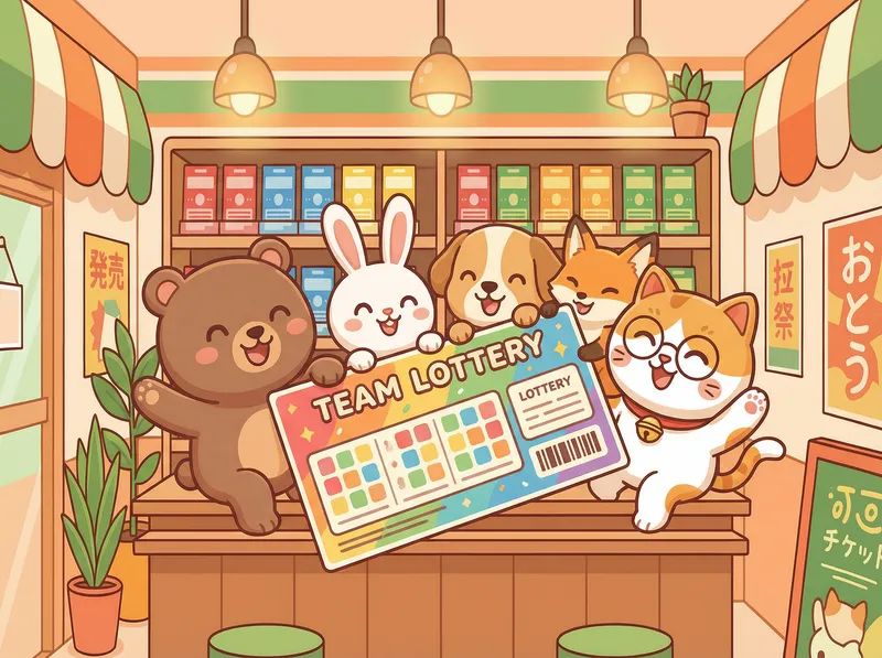 幸运便利店合买大厅卡通动物角色一起拿着彩票合买